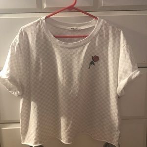 Vans Checkered/Embroidered Rose Cropped Tee